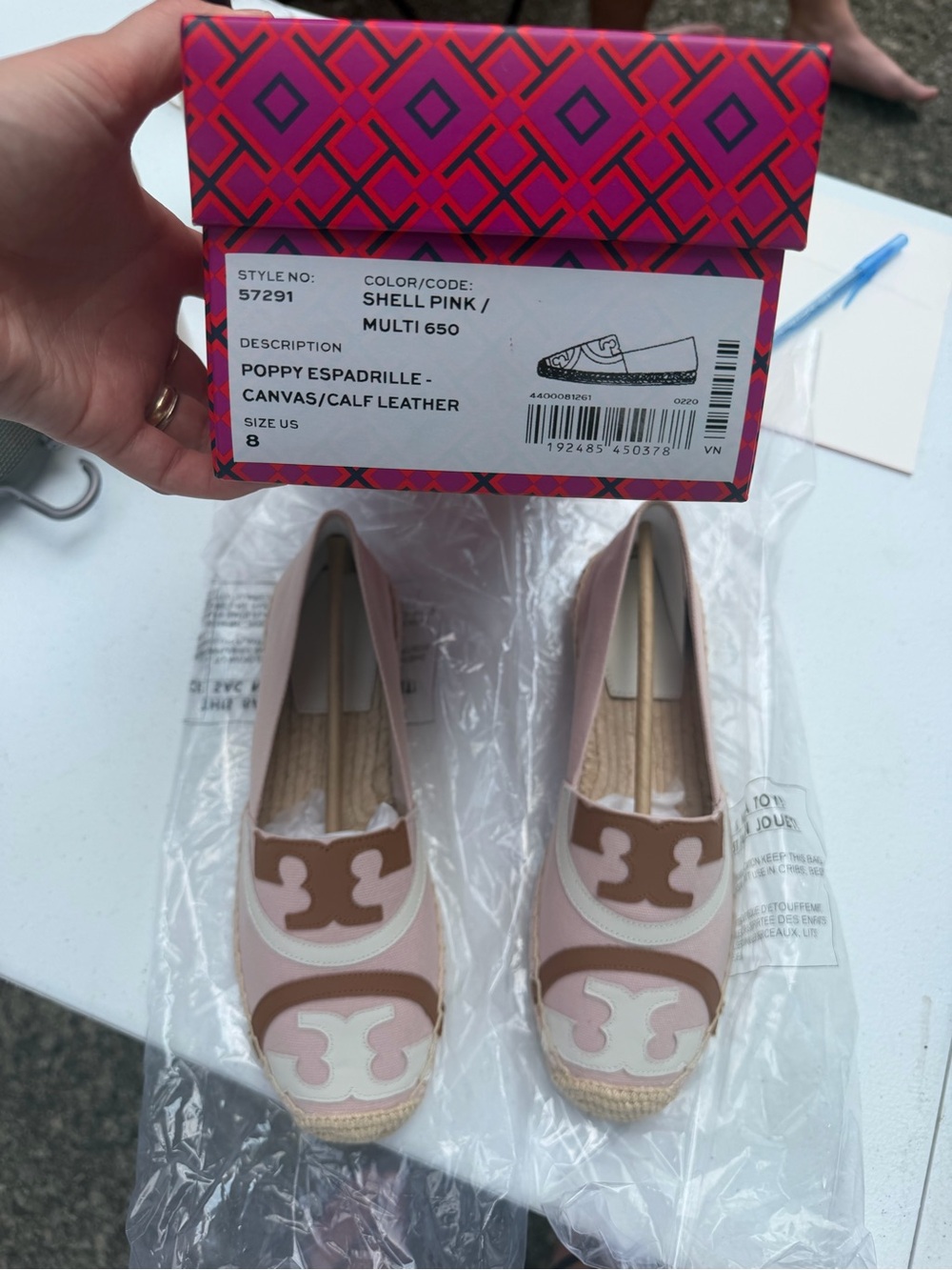 Tory Burch Shell Pink Multi Poppy Espadrille Flats